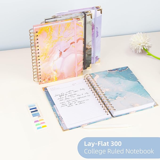 A4 Spiral Notebooks for Work, 300 Pages Lined Spiral Journal Notebook, 5 Subject College Ruled Journals for Writing, 11”x9.25''Journaling Notebooks for School Office Supplies(Blue Marble)