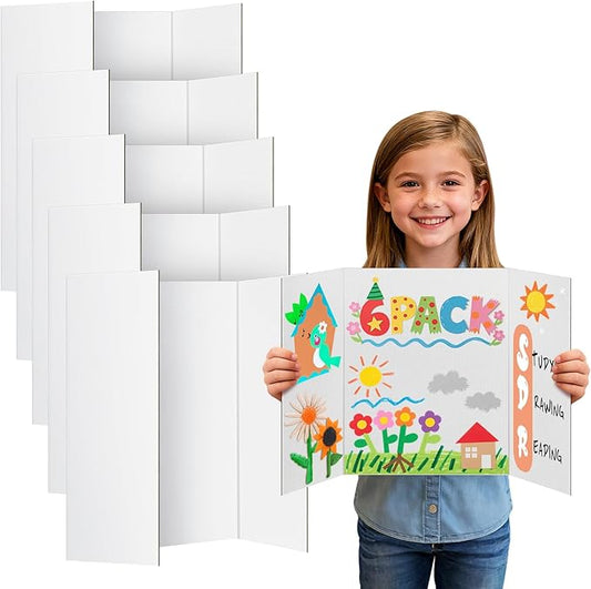Small Trifold Poster Board 21" x 14" - Premium Quality Thick White Presentation Boards for Science Fair School Project, Display Board for Classroom Business Supplies (6Pcs)