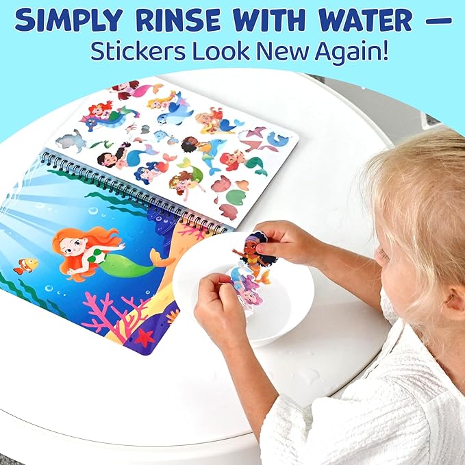 Reusable Sticker Book – Mermaid Princess Dress Up, 75 Jelly Stickers, 7 Scenes - Mermaid Toys for Girls 3-5, Travel & Road Trip Toys - Sticker Activity Book for Toddler Girls 1-3 2-4