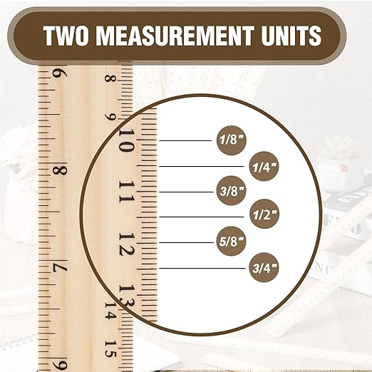 Zonon 50 Pcs Wooden Ruler Bulk Wood Measuring Ruler Office 2 Scale for School Education Families Kids Students (12 Inch)