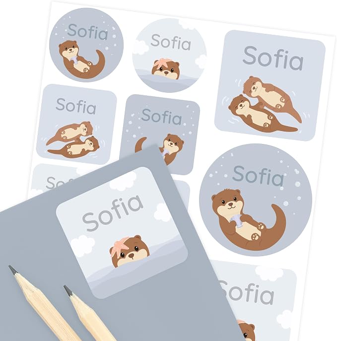 Camp Name Labels for Kids (33) – Custom Waterproof Stickers for Water Bottles, Lunch Boxes, Daycare & School with Unique Designs - Otter