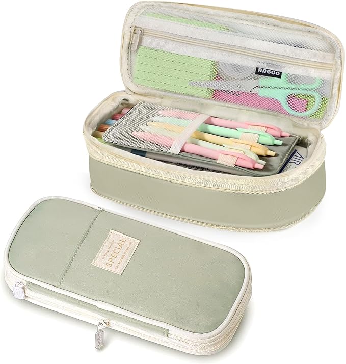 PUPTILY Pencil Case, Large Capacity Aesthetic Pencil Cases with Durable Zipper, Big Stationery Pencil Pouch for Women & Men, Adults Portable Storage Organizer Bag for College, Office, Travel (Green)