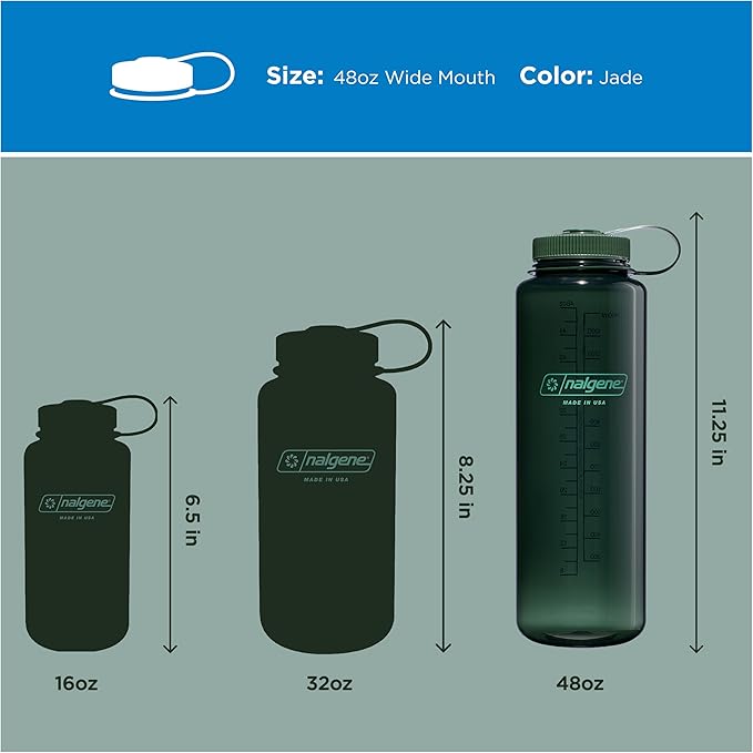 Nalgene 48 oz Wide Mouth Silo Water Bottle, Jade | BPA-Free, Durable & Lightweight, Leak Proof, Dishwasher Safe, Reusable Bottle for Hiking, Gym, Work & Travel