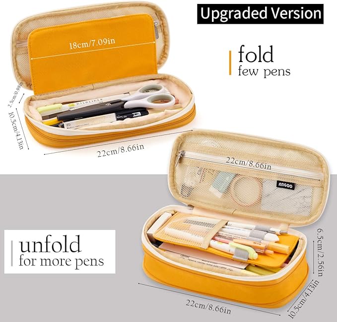 EASTHILL Big Capacity Pencil Pen Case Office College School Large Storage High Bag Pouch Holder Box Organizer Yellow Orange