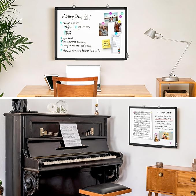 White Board Dry Erase, 24 x 18 inch Magnetic Dry Erase Board Whiteboard for Wall, Black Aluminum Frame Hanging Whiteboard Marker Board Writing Board for Home Classroom Office