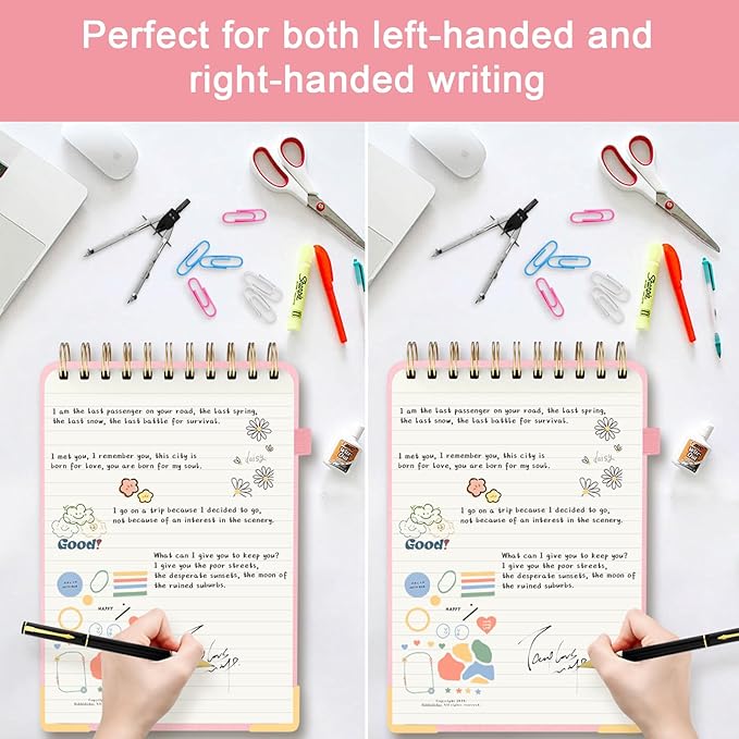Aesthetic Top Spiral Notebook, A5 Linen Hardcover Top Bound Steno Pads, 240 Pages 100gsm Thick Lined Paper Left Handed Notebook Journal for Work, School, Church Writing - Pink, 5.9" x 8.5"