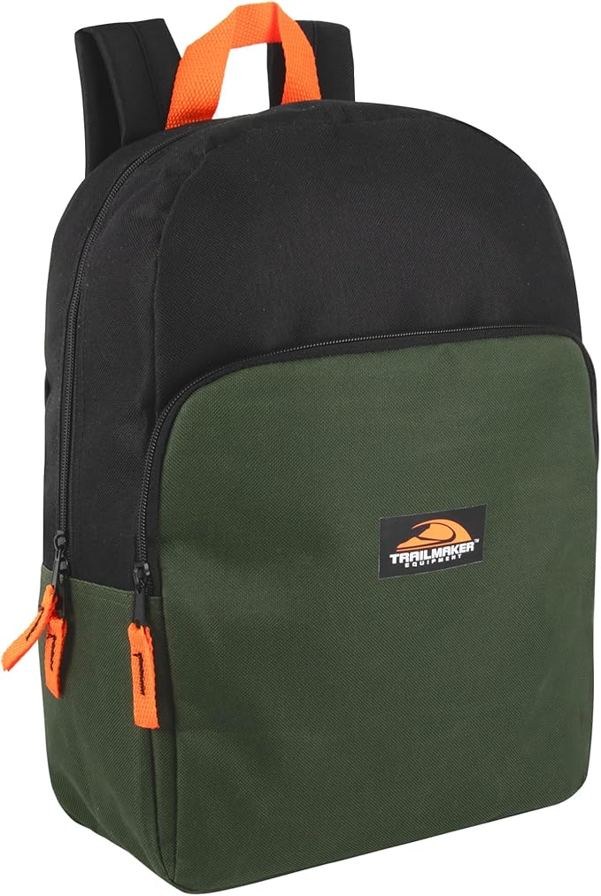 Trail maker 15 Inch Backpack for Kids, Preschool, Elementary & Middle School Students – Spacious Bookbag with Large Front Pocket, Adjustable Straps, Fits up to 13 Inch Laptop (Green)
