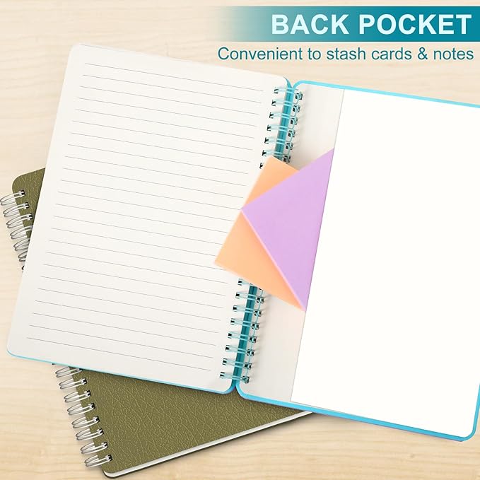 Lined Spiral Journal Notebook with 160 Pages, 8×5.7in, A5 Spiral Notebook, Journaling Notebooks for Work, School, Women, Men, College Ruled Spiral Notebook, Hardcover Leather Journals, Light Blue