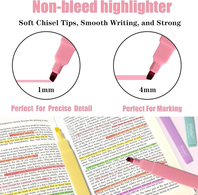 Piochoo Bible Highlighters,Aesthetic Cute Highlighters Bulk,8pcs Colorful Highlighter Markers No Bleed for Office School Supplies
