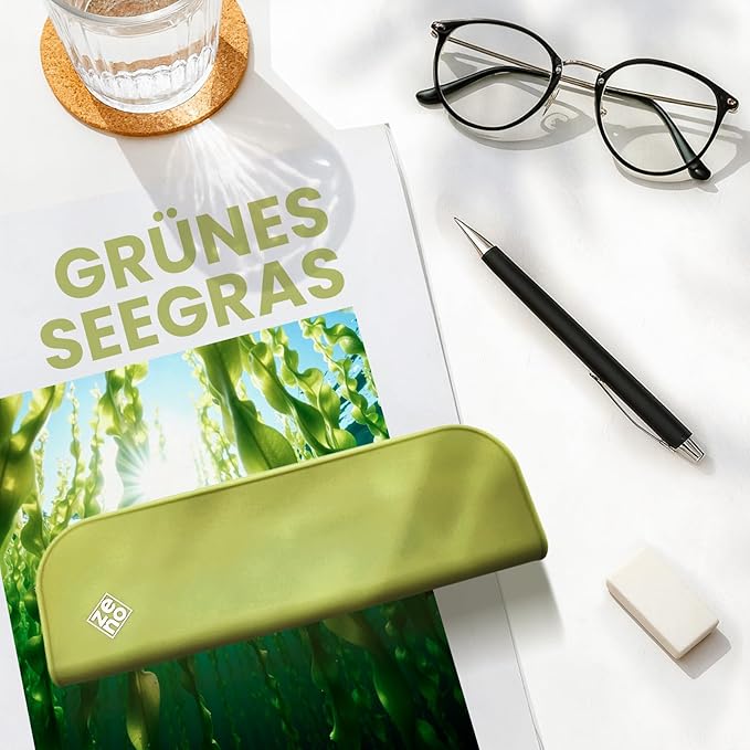 ZENO Silicone Pencil Case – Aesthetic Pencil Pouch for Women & Teens – Cute Pen Case, Green Makeup Bag, Travel Pouch, Small Stationary Organizer, Pencil Box – Green Sea Grass