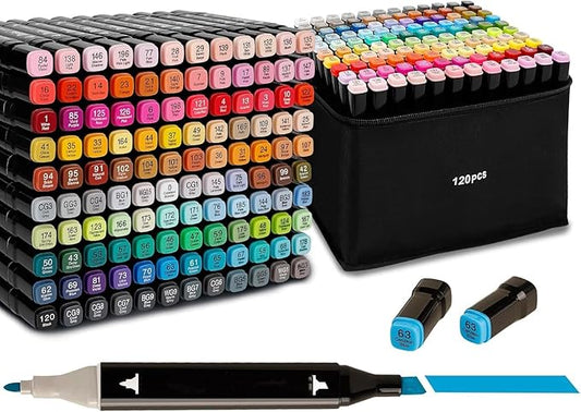 Markers, 120 Colors Dual Brush Tip PermanentArt Markers, Coloring Marker, for Book Painting cardMaking