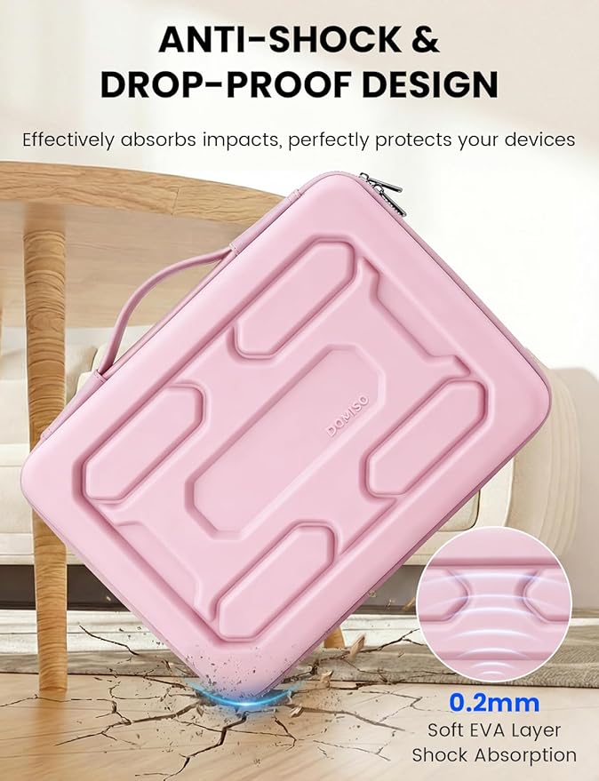 DOMISO Laptop Hard Case 15-16 inch Waterproof Shockproof Hard Shell Laptop Sleeve with Handle & Storage Pocket, Compatible with MacBook, HP, Dell,Pink