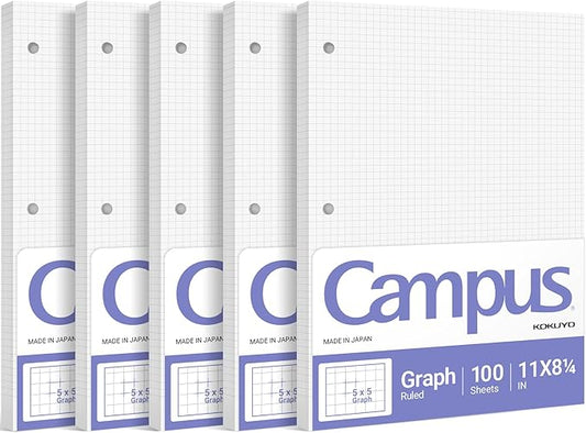 KOKUYO 5x5 Graph Paper, 8.25x11 Inches, 500 Sheets Loose Leaf Paper, Smooth Writing Surface, Bleed Resistant Filler Paper for Math, Engineering, Art Projects. Japan Import (WSG-NO-887G2x5)