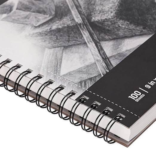 Amazon Basics Sketch Book for Artists, Spiral Bound with Perforated Pages, 67 lb. / 100 gsm, 100 Sheets, 9"x12", White