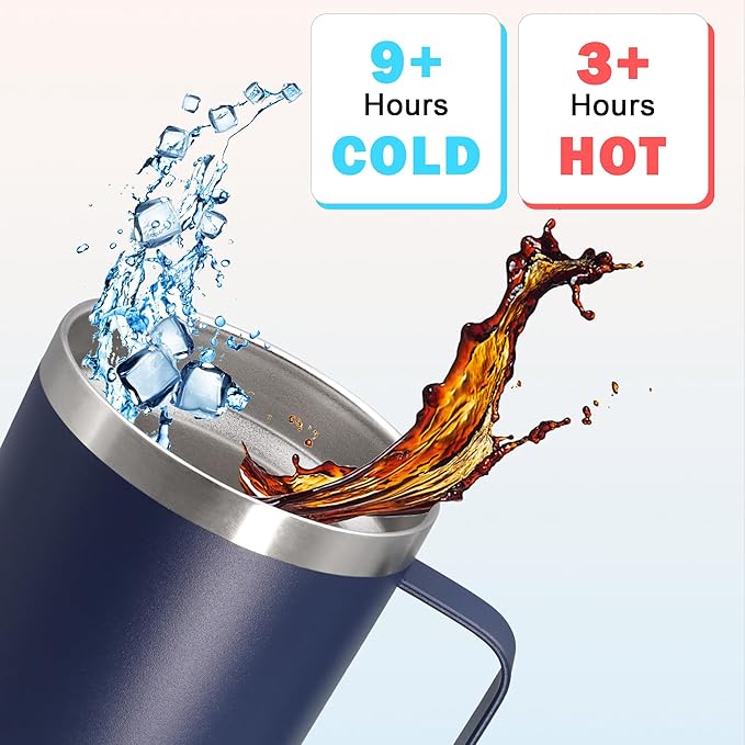 20 oz Tumbler with Handle and Lid, Stainless Steel Tumbler Insulated Travel Coffee Mug, Spill Proof Double Wall Vacuum Tumbler Cup Keep Drink Hot & Cold, Navy, 1 Pack