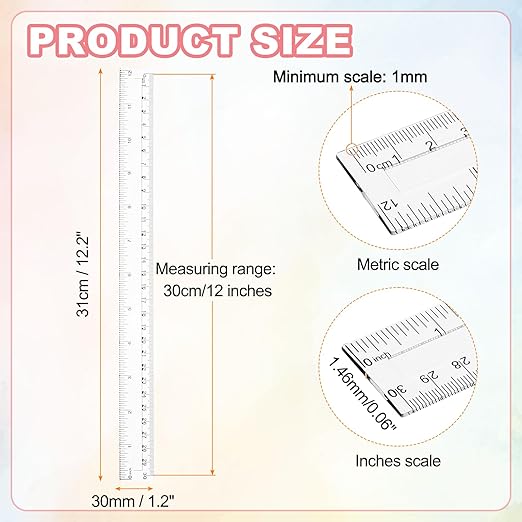 HARFINGTON 5pcs Plastic Rulers 12" (30cm) Clear Straight Ruler Measuring Tool Inches and Centimeters for Home Office Classrooms Drafting, Clear