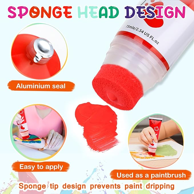 Washable Finger Paint for Toddlers with Sponge Head, Safe Non-Toxic 8 Colors Large Capacity (2.54fl Oz), Baby Safe Paint Art Supplies Preschool Learning, Easter Gift for Kid Ages 1+