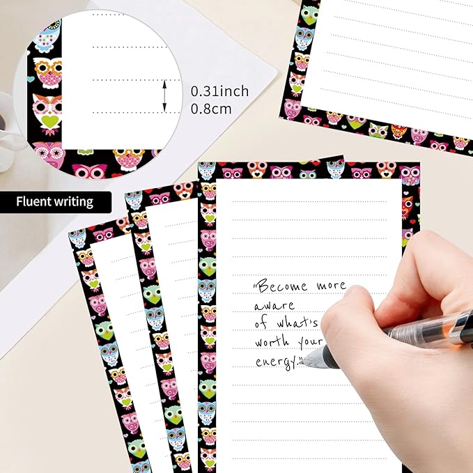 2 Pack Lined Sticky Notes 4x6 in, Cute Self-Stick Notepads with Lines, Large Memo Pads Strong Adhesive for Office, Home Colorful Boho Owls