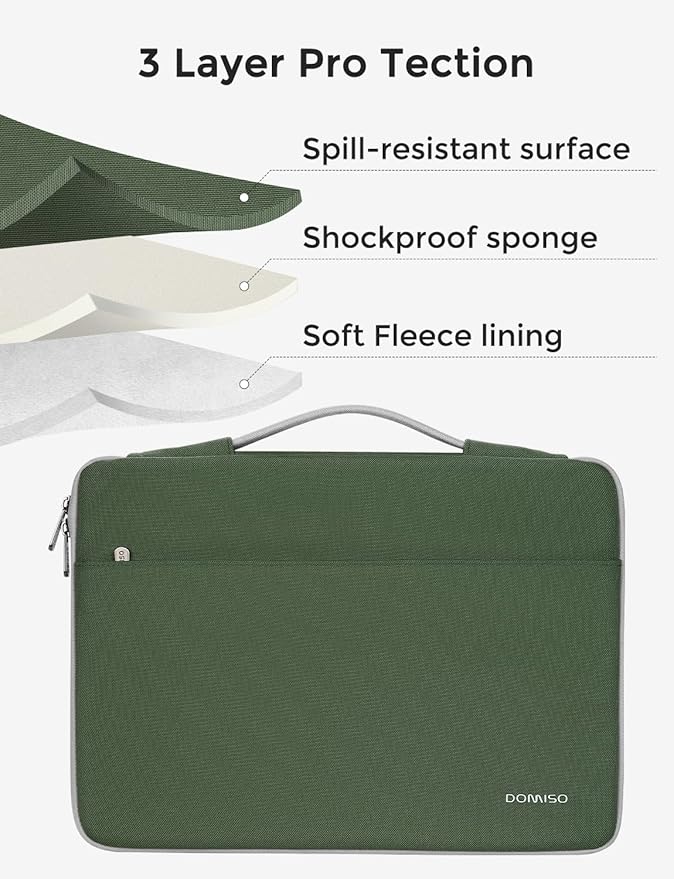 DOMISO 14 inch Laptop Case Sleeve Protective Cover Compatible with 15 inch MacBook Air M4 M3 M2,MacBook Pro,14-15 inch HP Dell ASUS Lenovo Chromebook,Waterproof Computer Cases Bag,Avocado Green