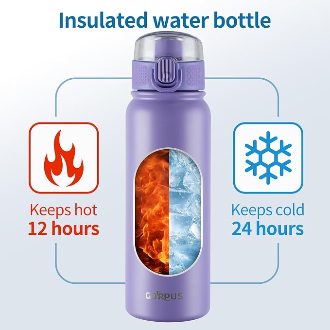 GOPPUS Insulated Water Bottle 20oz Stainless Steel BPA-Free Sports Bottle Ideal for School and Travel Silicone Spout Lid Prevents Leaks, Sweat, and Dust (Purple)