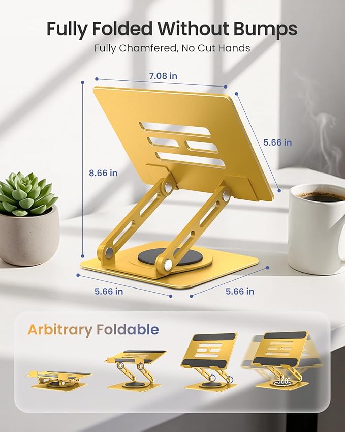 LOXP Metal Tablet Stand, 360 Rotating iPad Stand with Heavy-Duty Base, Tablet Holder Compatible with 4.0-16.9" Device, 2025 iPad Pro Air Mini, Kindle, Surface Tablet, Portable Monitors - Gold