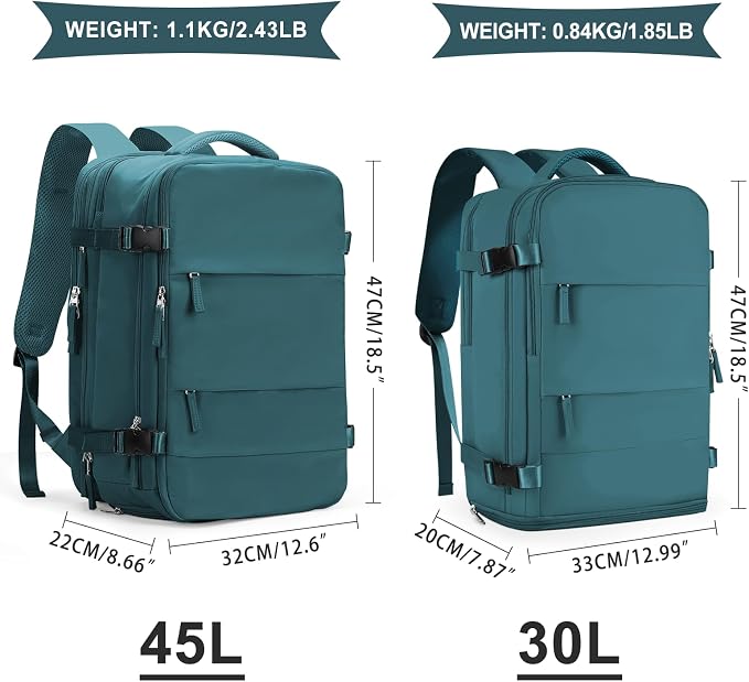 coowoz Large Travel Backpack For Women Men, Carry On Backpack,Hiking Backpack Waterproof Outdoor Sports Rucksack Casual Daypack Expandable Heavy Duty Extra large Backpack Peacock Blue