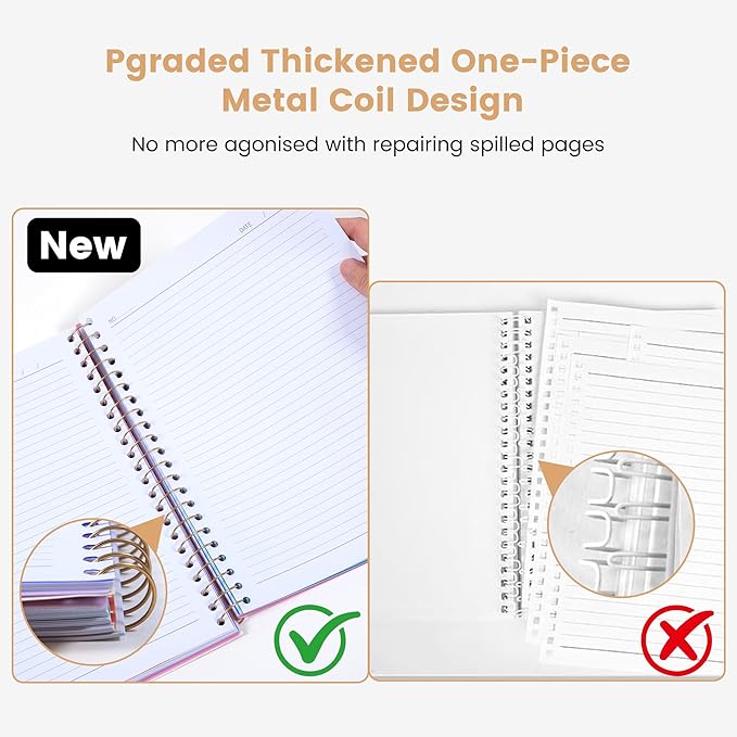 CAGIE Spiral Notebooks for School Work with Removable Dividers Tabs, 8.5” x 11” 5 Subject Notebook College Ruled, Large Lined Journaling Notebook for Women Men Writing, Black