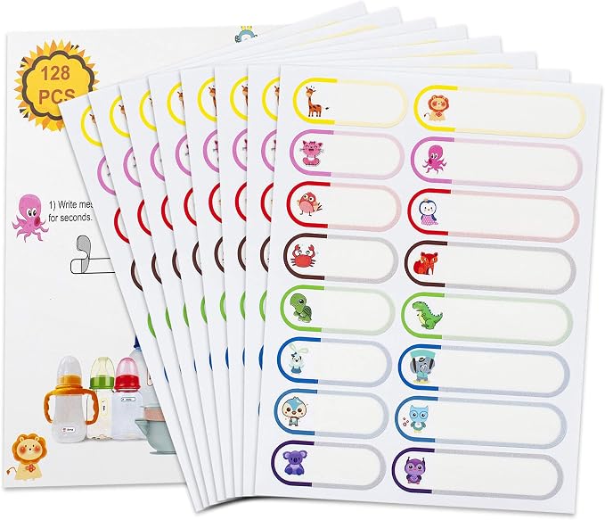 128 pcs Waterproof Daycare Labels, Name Labels for Kids Stuff School Supplies, Baby Bottle Label for Daycare Essentials, Self-Laminating, Dishwasher Safe Name Tags Stickers for Water Bottle, Sippy Cup