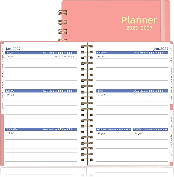 2026-2027 Daily Planner, Weekly and Monthly Planner 2026, from Jul 2026-Dec 2027, 18 Month Agenda Book Planner with Tabs, A5 Size, Pink