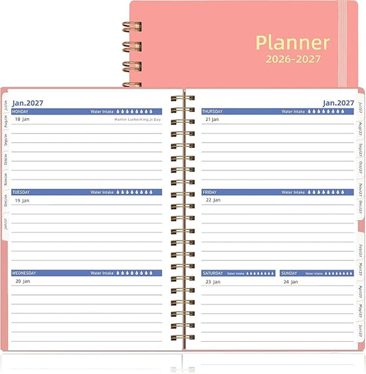2026-2027 Daily Planner, Weekly and Monthly Planner 2026, from Jul 2026-Dec 2027, 18 Month Agenda Book Planner with Tabs, A5 Size, Pink