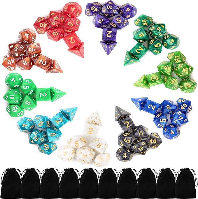 70 Pcs Polyhedral Dice Set for Dungeons and Dragons - 10 Complete 7-Dice Sets with Bags, D4 D6 D8 D10 D% D12 D20 - Ideal for DND RPG MTG Tabletop Games, Gifts for Gamers