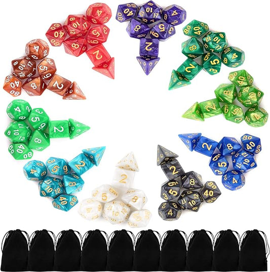 70 Pcs Polyhedral Dice Set for Dungeons and Dragons - 10 Complete 7-Dice Sets with Bags, D4 D6 D8 D10 D% D12 D20 - Ideal for DND RPG MTG Tabletop Games, Gifts for Gamers