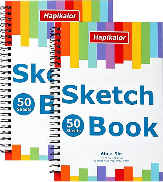 6" x 9" Sketch Book, Spiral Bound Sketch Pad, 50 Sheets 68lb/100gsm Acid-Free Drawing Paper, Art Sketchbook, Drawing Pad for Kids Artists Beginners Professional, Art Supplies for Adults, 2 Pack