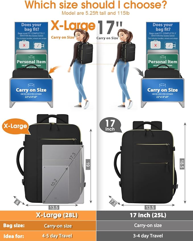 Capolo Travel Backpack for Women Men Waterproof Laptop Backpack Airlines Approved Carry On Backpack Bag Computer Bookbag for Business, Work, Traveling Fits 17 Inch Laptop(Black,XL)