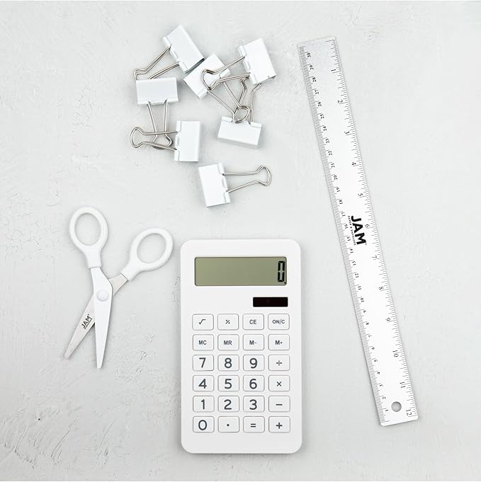 JAM PAPER Desktop Calculator - 10 Digit LCD Display - 3 3/4 x 6 3/4 Inches - White - Sold Individually