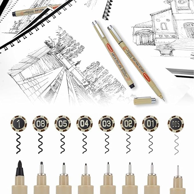GETHPEN Micro Fineliner Set – Archival Black Ink pen for Writing & Drawing, Assorted Point Sizes, Holiday Gifts for Artists & Crafters – 8-Pack