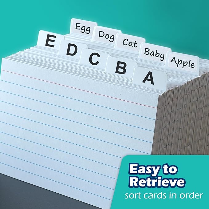 Olivo Plastic Index Card Dividers 3x5 Poly Index Card Guides Set with 1/5 Cut Tabs for A-Z Alphabet, 2 Holes Punched, White, 25 Pack