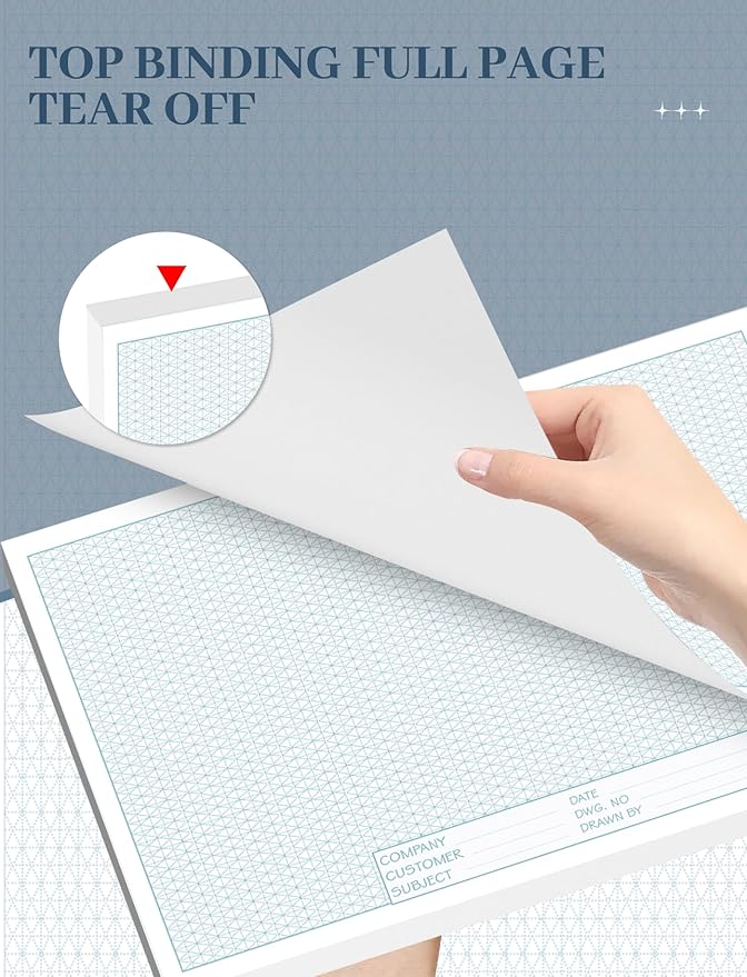 Isometric Graph Paper 11x17, 50 Sheets Large Graph Paper Pads, Top Landscape Glue Binding Blueprint Engineering Paper, Isometric Grid Paper 11x17 for Drafting, Architecture, Engineering and 3D Design