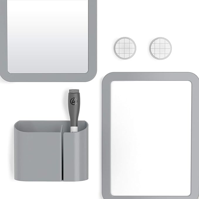 U Brands Locker Accessories Kit, Back to School Essentials, Grey, 6-Piece, Includes Whiteboard, Mirror and Organizing Supplies