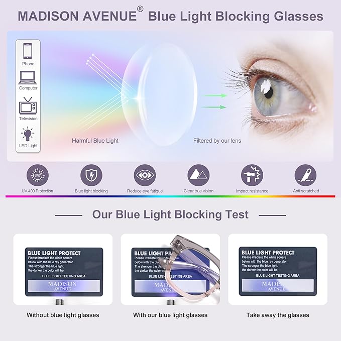 Madison Avenue Oversized Blue Light Blocking Glasses for Women Fashion Blue Light Blockers Anti Eyestrain & UV Protection Computer Eyeglasses (Gradient Purple)