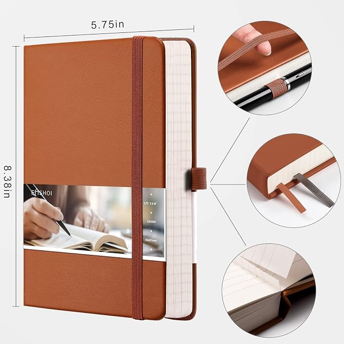 EMSHOI Lined Journal Notebook, 256 Numbered Pages, A5 Size (5.7'' x 8.3'')
