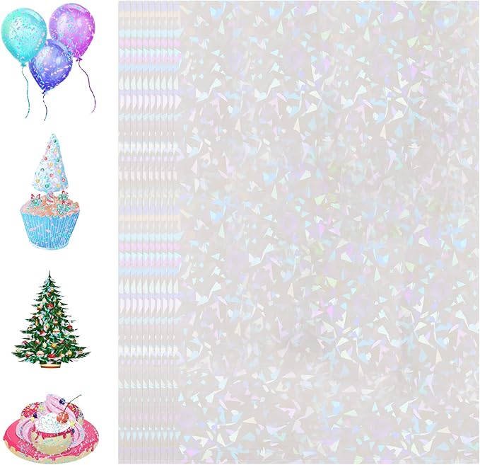 36 Sheets Holographic Laminate Sheets Clear Holographic Sticker Paper Self Adhesive Laminating Sheets Transparent Glitter Waterproof Vinyl Film for Sticker Paper, 8.5 x 11 inch Gem Patterns
