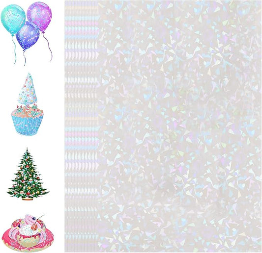 36 Sheets Holographic Laminate Sheets Clear Holographic Sticker Paper Self Adhesive Laminating Sheets Transparent Glitter Waterproof Vinyl Film for Sticker Paper, 8.5 x 11 inch Gem Patterns