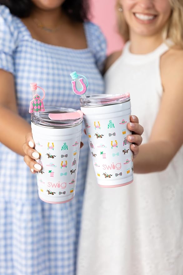 Swig Life 24oz Party Cup, Stackable Insulated Travel Coffee Tumbler with EZ Slider Lid, Cup Holder Friendly, Stainless Steel 24 oz Tumbler, Reusable Coffee Mug (Get Crackin)