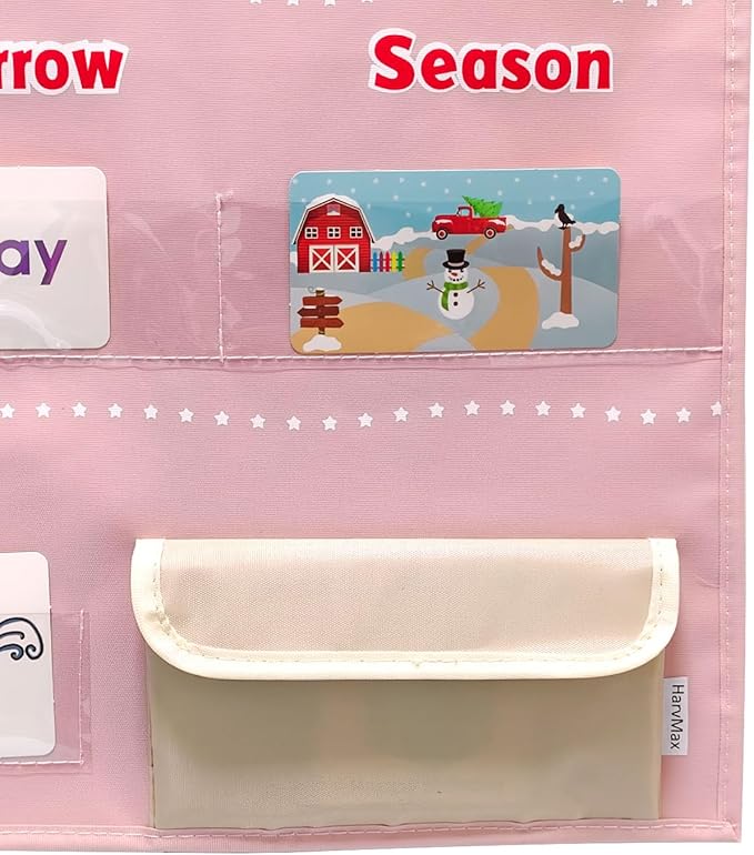 Interactive Calendar for Kids - Learning Calendar Wall Chart with Daily Weather, Seasons for Toddlers Preschool - Homeschool Classroom Must Haves Supplies for Circle Time Morning Board (Pink)