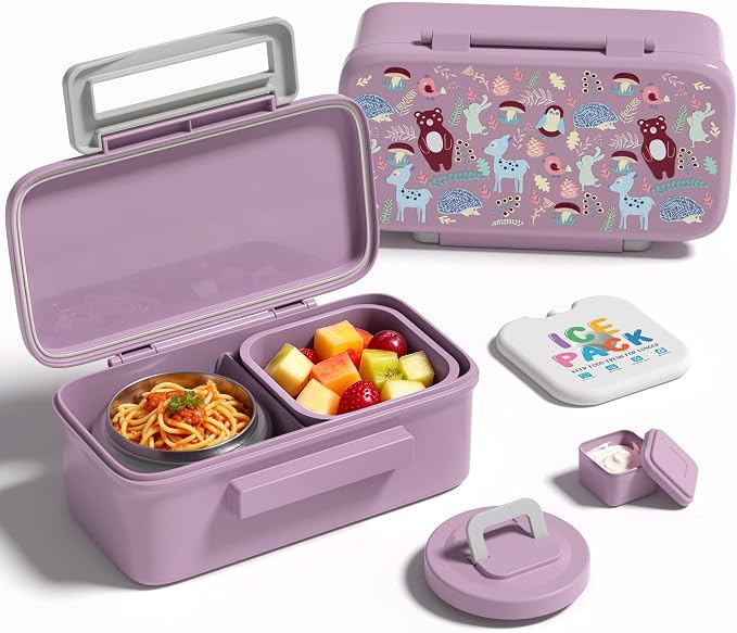 Bento Lunch Box for Kids With 8oz Food Thermo,BPA-Free for School | Lunch Container with 2 Compartments, Insulated Food Jar, Dishwasher Safe, Easy to Clean, Lunch Box for Girls Boys