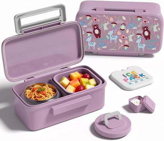 Bento Lunch Box for Kids With 8oz Food Thermo,BPA-Free for School | Lunch Container with 2 Compartments, Insulated Food Jar, Dishwasher Safe, Easy to Clean, Lunch Box for Girls Boys