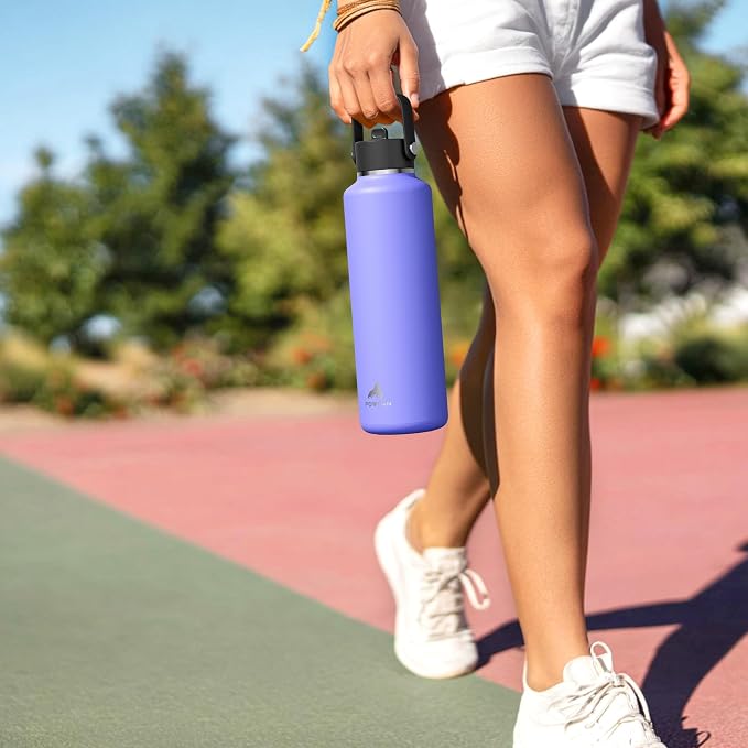 POWCAN 24 oz Water Bottle Insulated: BPA-Free, Leakproof Lid with Straw, Lightweight, Flex Cap, Stainless Steel Water Bottle for Office, Men, Gym, Commute, Worker, Walking, Cycling (Indigo Blue)