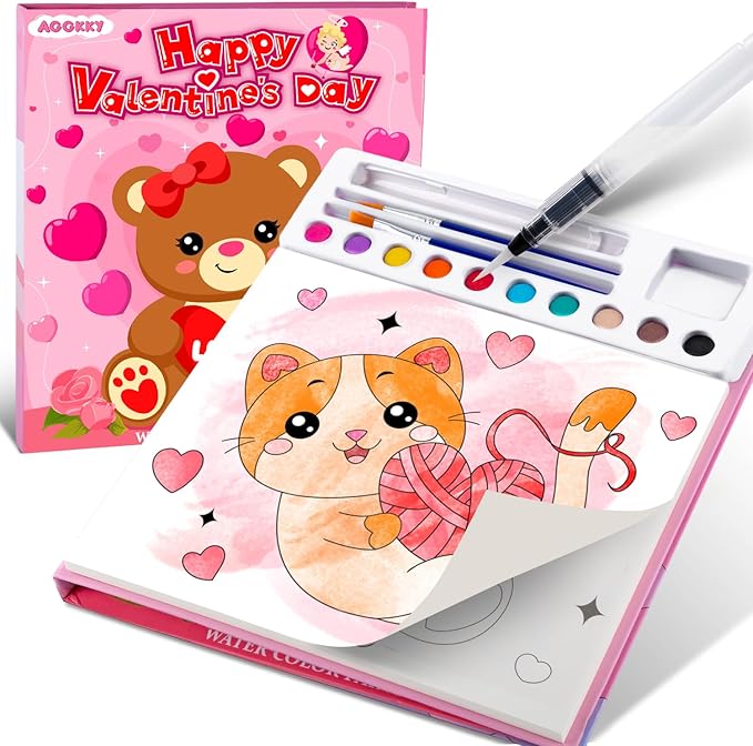 AGGKKY Valentines Paint with Water Coloring Books for Kids Toddlers Mess Free Watercolor Painting Sets Valentines Arts and Crafts for Kids 3+ Travel Activities Birthday Stocking Stuffers Toy Gift