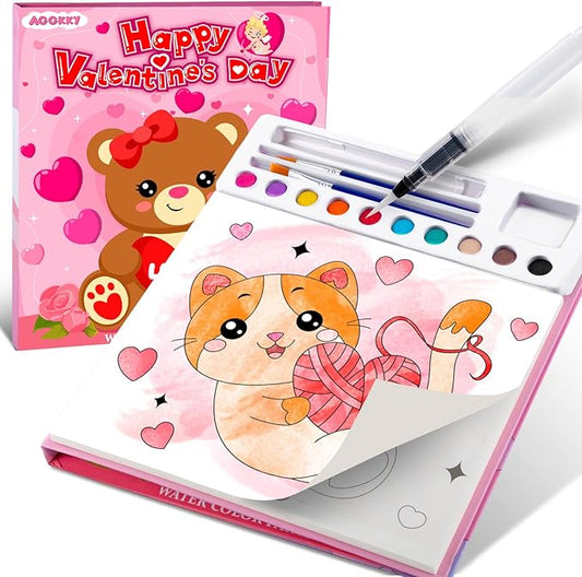 AGGKKY Valentines Paint with Water Coloring Books for Kids Toddlers Mess Free Watercolor Painting Sets Valentines Arts and Crafts for Kids 3+ Travel Activities Birthday Stocking Stuffers Toy Gift